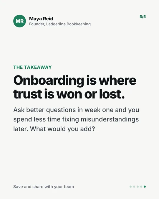Onboarding questions sample carousel, slide 5 of 5